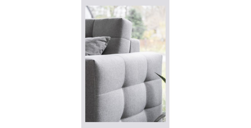 Canapé d’angle convertible HASGARD 3 places gris 248x162 cm – coffre et pieds bois
