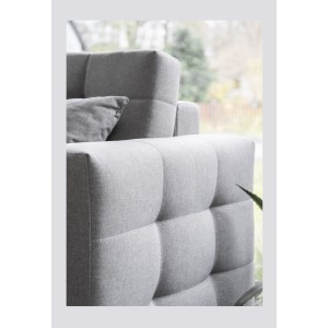 Canapé d’angle convertible HASGARD 3 places gris 248x162 cm – coffre et pieds bois