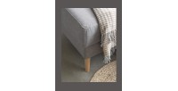 Canapé d’angle convertible HASGARD 3 places gris 248x162 cm – coffre et pieds bois