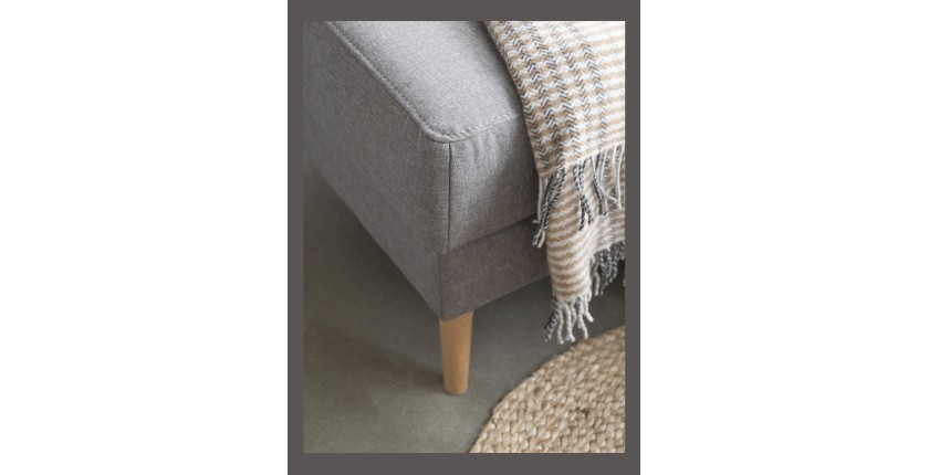 Canapé d’angle convertible HASGARD 3 places gris 248x162 cm – coffre et pieds bois