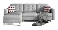 Canapé d’angle convertible HASGARD 3 places gris 248x162 cm – coffre et pieds bois