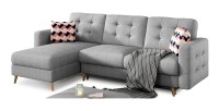 Canapé d’angle convertible HASGARD 3 places gris 248x162 cm – coffre et pieds bois