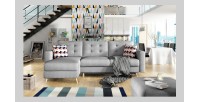 Canapé d’angle convertible HASGARD 3 places gris 248x162 cm – coffre et pieds bois