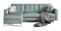 Canapé d’angle convertible HASGARD 3 places bleu 248x162 cm – coffre et pieds bois