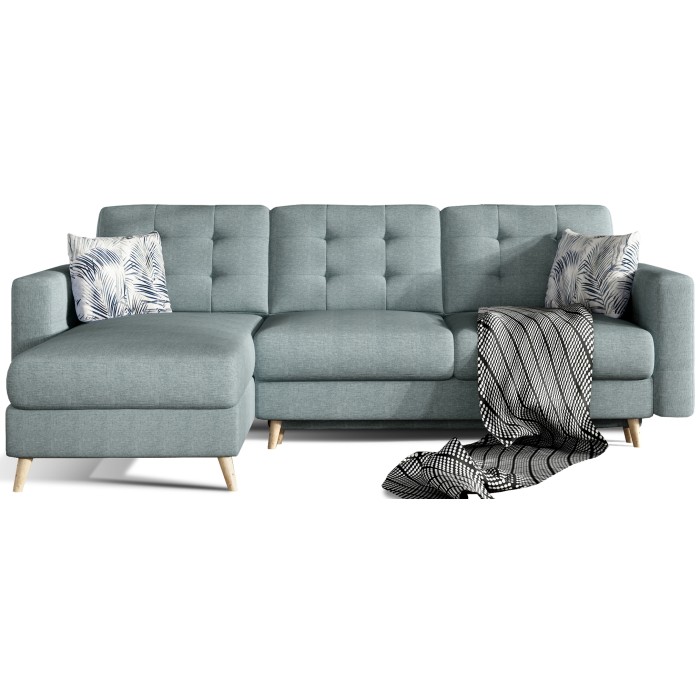 Hoekbank met slaapfunctie HASGARD 3-zits blauw 248x162 cm - met opbergruimte en houten poten