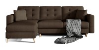 Canapé d’angle convertible HASGARD 3 places marron 248x162 cm – coffre et pieds bois