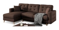 Canapé d’angle convertible HASGARD 3 places marron 248x162 cm – coffre et pieds bois