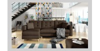 Canapé d’angle convertible HASGARD 3 places marron 248x162 cm – coffre et pieds bois