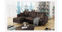 Canapé d’angle convertible HASGARD 3 places marron 248x162 cm – coffre et pieds bois