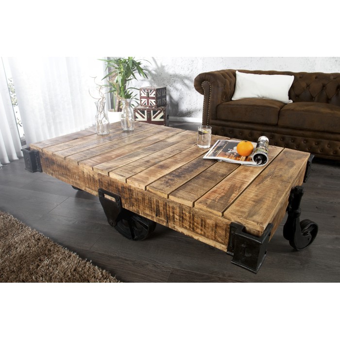 Table basse RAIL en bois et métal style industriel vue de haut