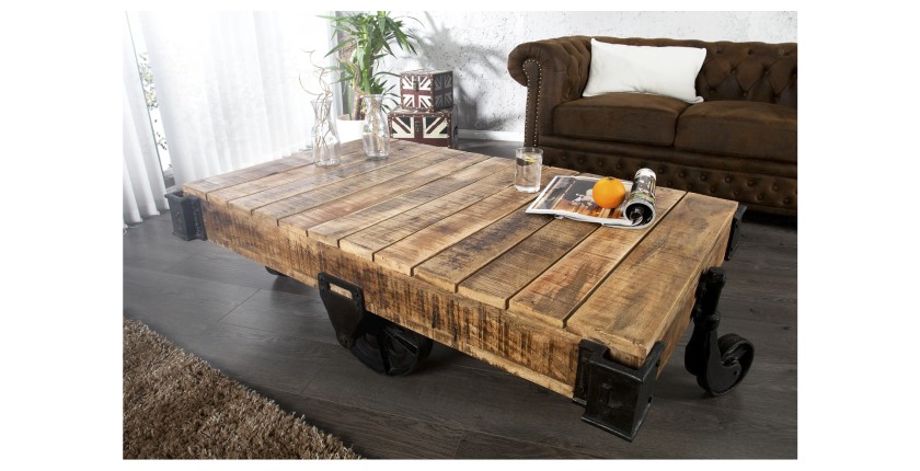 Table basse RAIL en bois et métal style industriel vue de haut