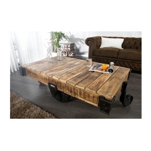 Table basse RAIL en bois et métal style industriel vue de haut