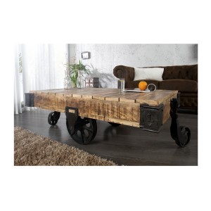 Table basse RAIL en bois et métal style industriel mise en situation