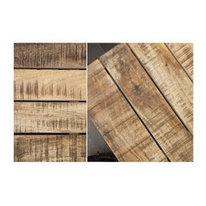 Zoom sur les planches de la table basse RAIL en bois et métal style industriel