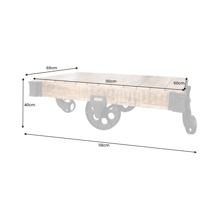 Table basse RAIL en bois et métal style industriel dimensions