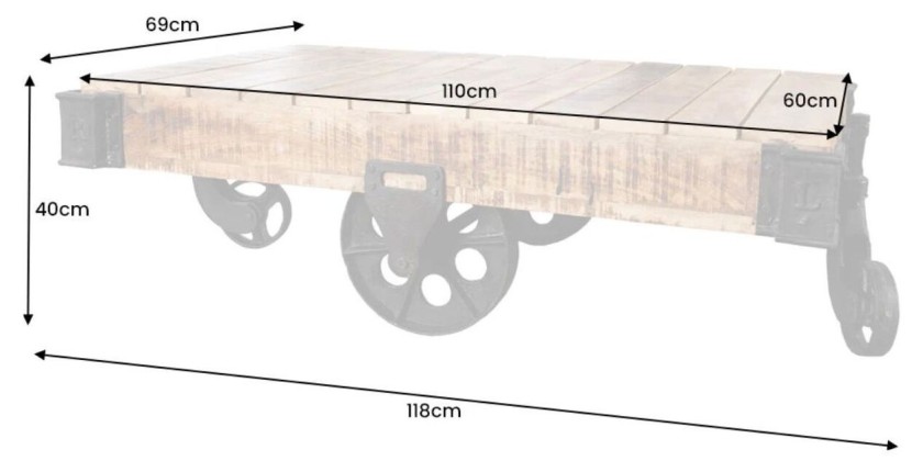 Table basse RAIL en bois et métal style industriel dimensions