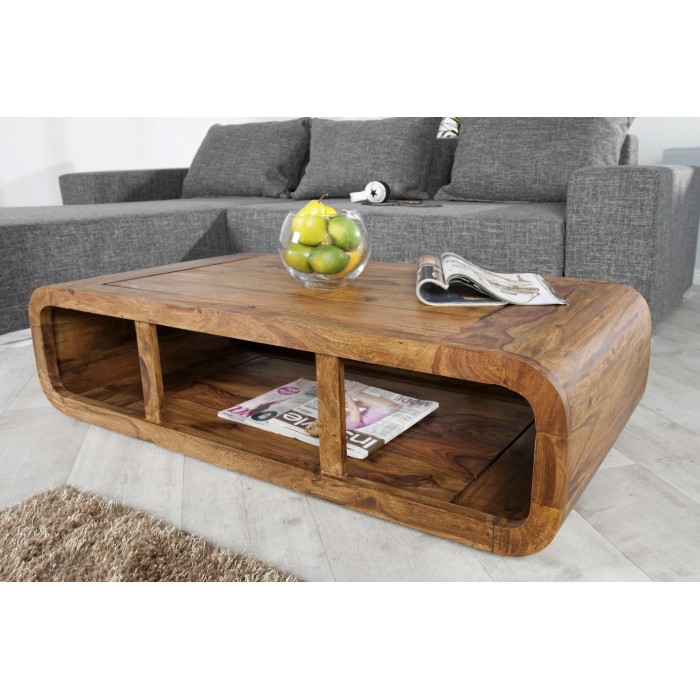Lage tafel CURVIA 100 cm in Sheesham hout - Modern design met open vakken