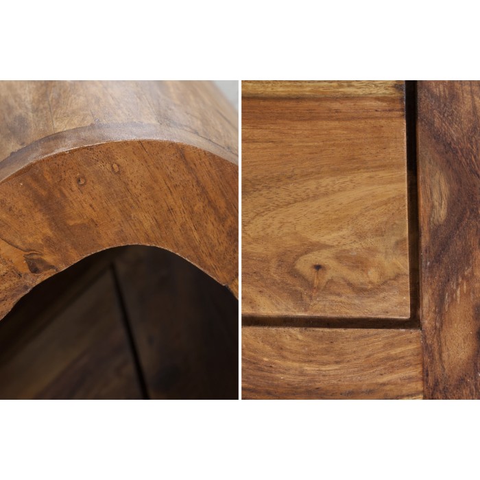 Lage tafel CURVIA 100 cm in Sheesham hout - Modern design met open vakken