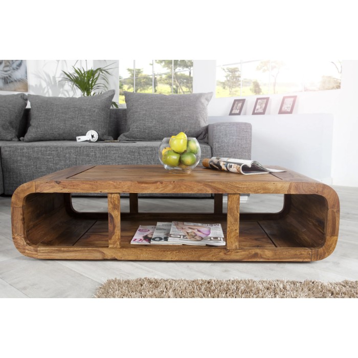 Lage tafel CURVIA 100 cm in Sheesham hout - Modern design met open vakken