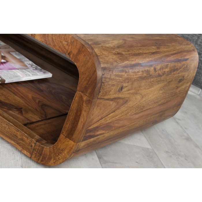 Lage tafel CURVIA 100 cm in Sheesham hout - Modern design met open vakken