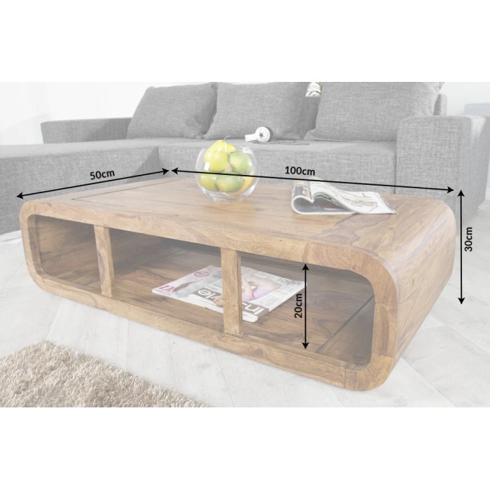 Lage tafel CURVIA 100 cm in Sheesham hout - Modern design met open vakken