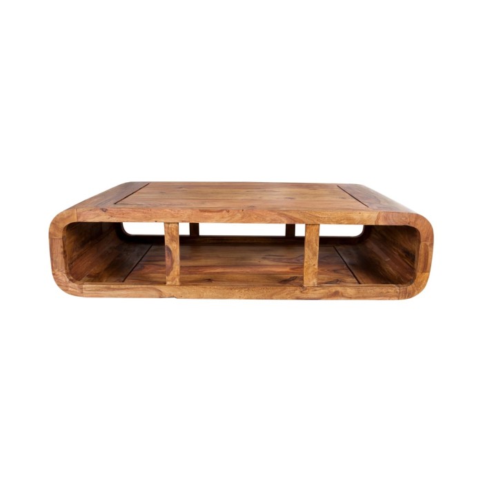 Lage tafel CURVIA 100 cm in Sheesham hout - Modern design met open vakken