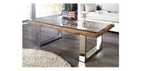 Table basse RAFTA 110cm avec plateau en verre vue de côté