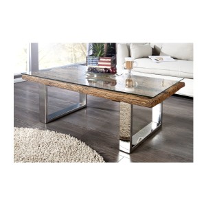 Table basse RAFTA 110cm avec plateau en verre vue de côté