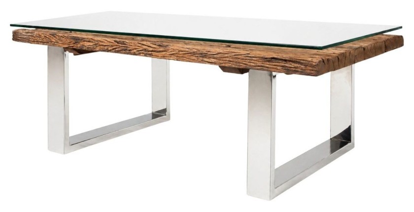 Table basse RAFTA 110cm avec plateau en verre