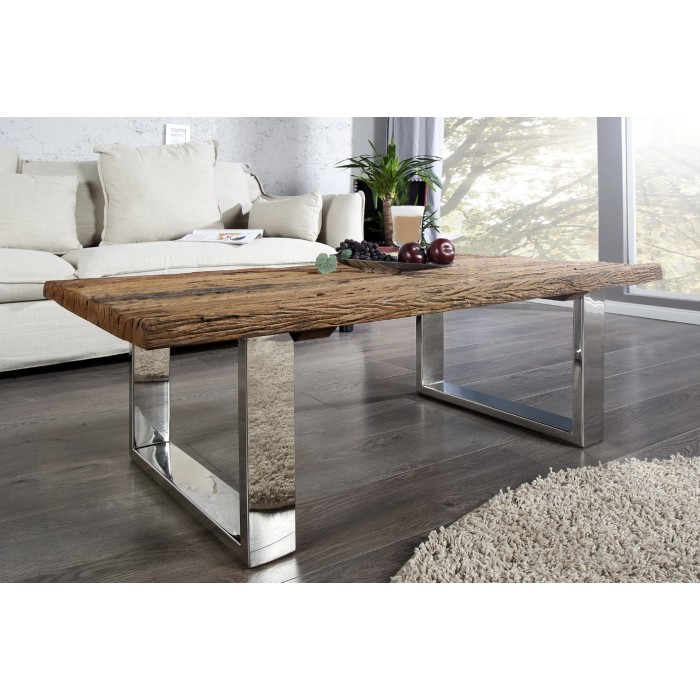 Salontafel RAFTA 110 cm van gerecycled teakhout - Industrieel ontwerp met metalen U-poten
