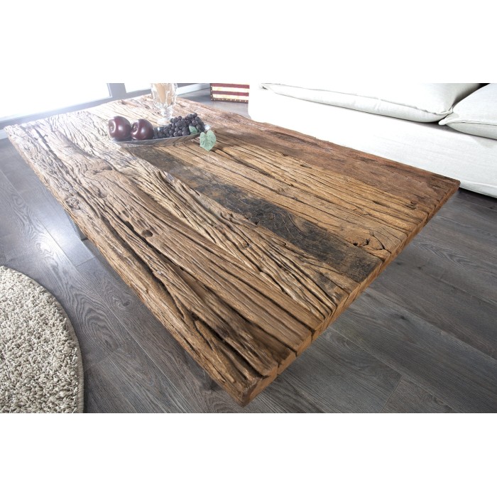 Salontafel RAFTA 110 cm van gerecycled teakhout - Industrieel ontwerp met metalen U-poten