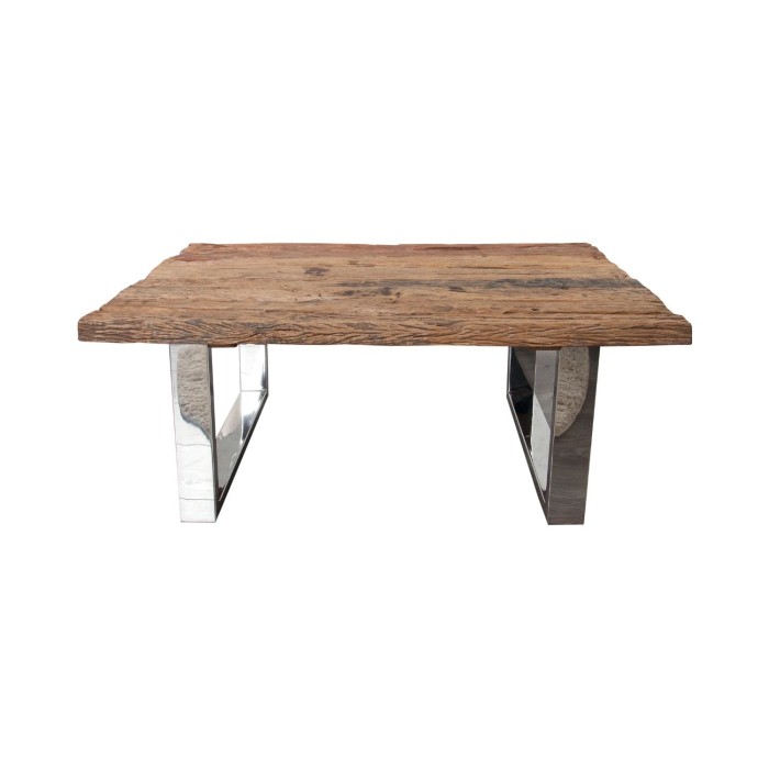 Salontafel RAFTA 110 cm van gerecycled teakhout - Industrieel ontwerp met metalen U-poten