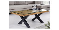 Table basse RAFTA 110cm en bois de Teck avec plateau en verre mise en situation