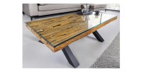 Table basse RAFTA 110cm en bois de Teck avec plateau en verre vue de haut