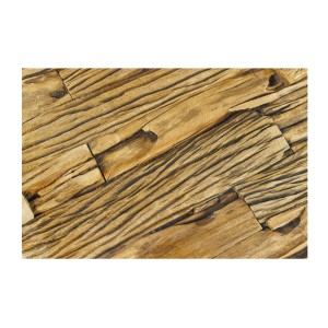 Zoom sur les détails du plateau en bois de Teck de la table basse RAFTA 110cm en bois de Teck avec plateau en verre