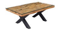 Table basse RAFTA 110cm en bois de Teck avec plateau en verre