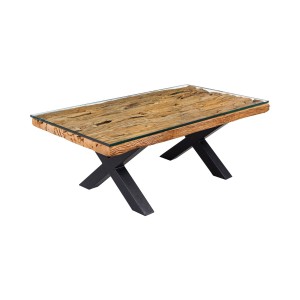 Table basse RAFTA 110cm en bois de Teck avec plateau en verre