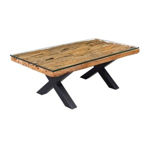 Table basse RAFTA 110cm en bois de Teck avec plateau en verre