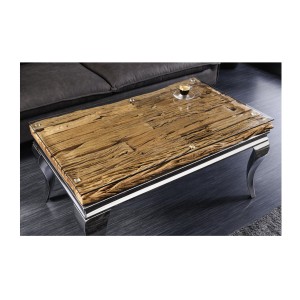 Table basse VELENA avec sous plateau en bois et plateau en verre 100cm vue de haut