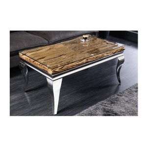 Table basse VELENA avec sous plateau en bois et plateau en verre 100cm mis en situation