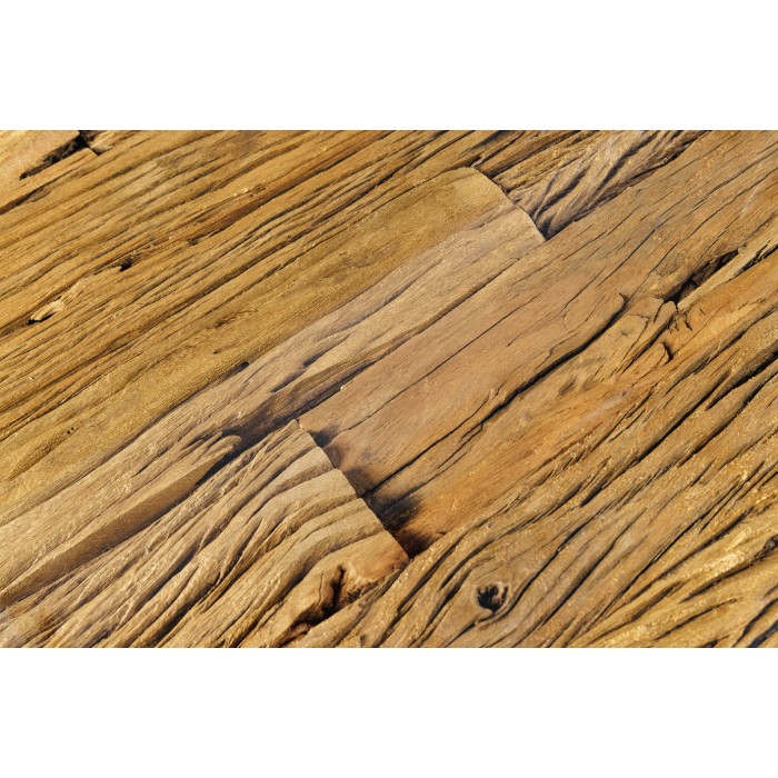Couchtisch VELENA 100 cm aus Teakholz mit Sicherheitsglas – Barockes Design mit verchromten Beinen