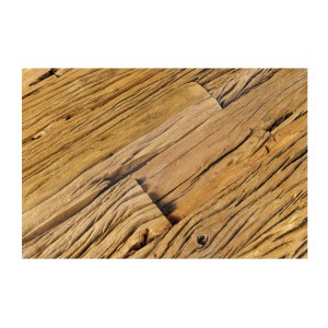 Zoom sur la texture du sous-plateau en bois de la table basse VELENA avec sous plateau en bois et plateau en verre 100cm