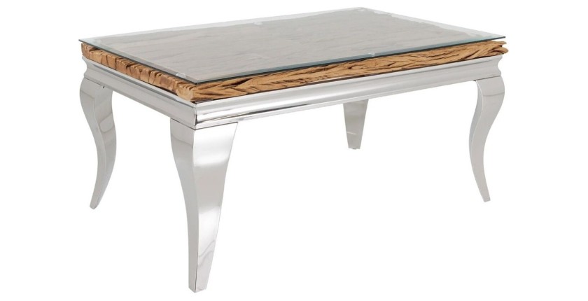 Table basse VELENA avec sous plateau en bois et plateau en verre 100cm