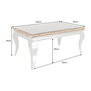 Table basse VELENA avec sous plateau en bois et plateau en verre 100cm dimensions