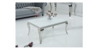Table basse VELENA avec plateau en verre opaque blanc vue de côté rapprochée