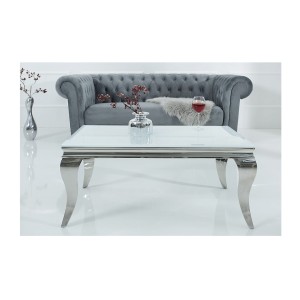 Table basse VELENA avec plateau en verre opaque blanc vue de face