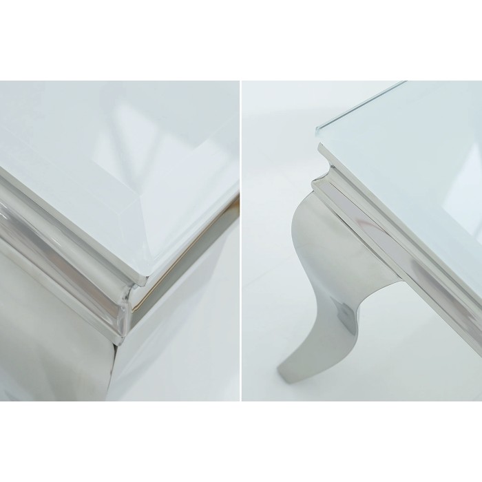 Couchtisch VELENA 100 cm silberfarben mit undurchsichtigem gehärtetem Glas – Geschwungene Beine im Barockstil