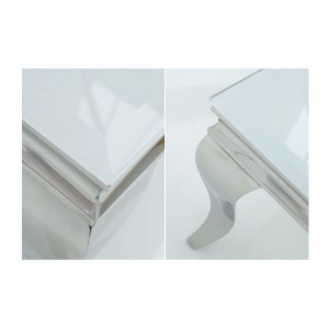 Zoom sur les détails de la table basse VELENA avec plateau en verre opaque blanc