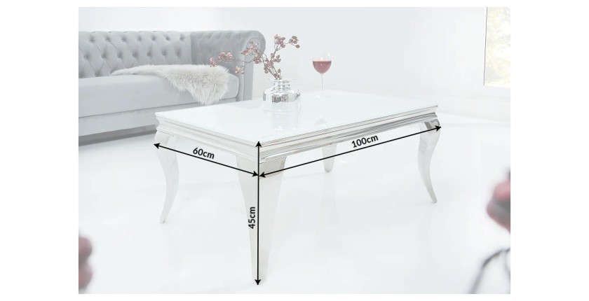 Table basse VELENA avec plateau en verre opaque blanc dimensions