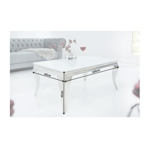 Table basse VELENA avec plateau en verre opaque blanc dimensions